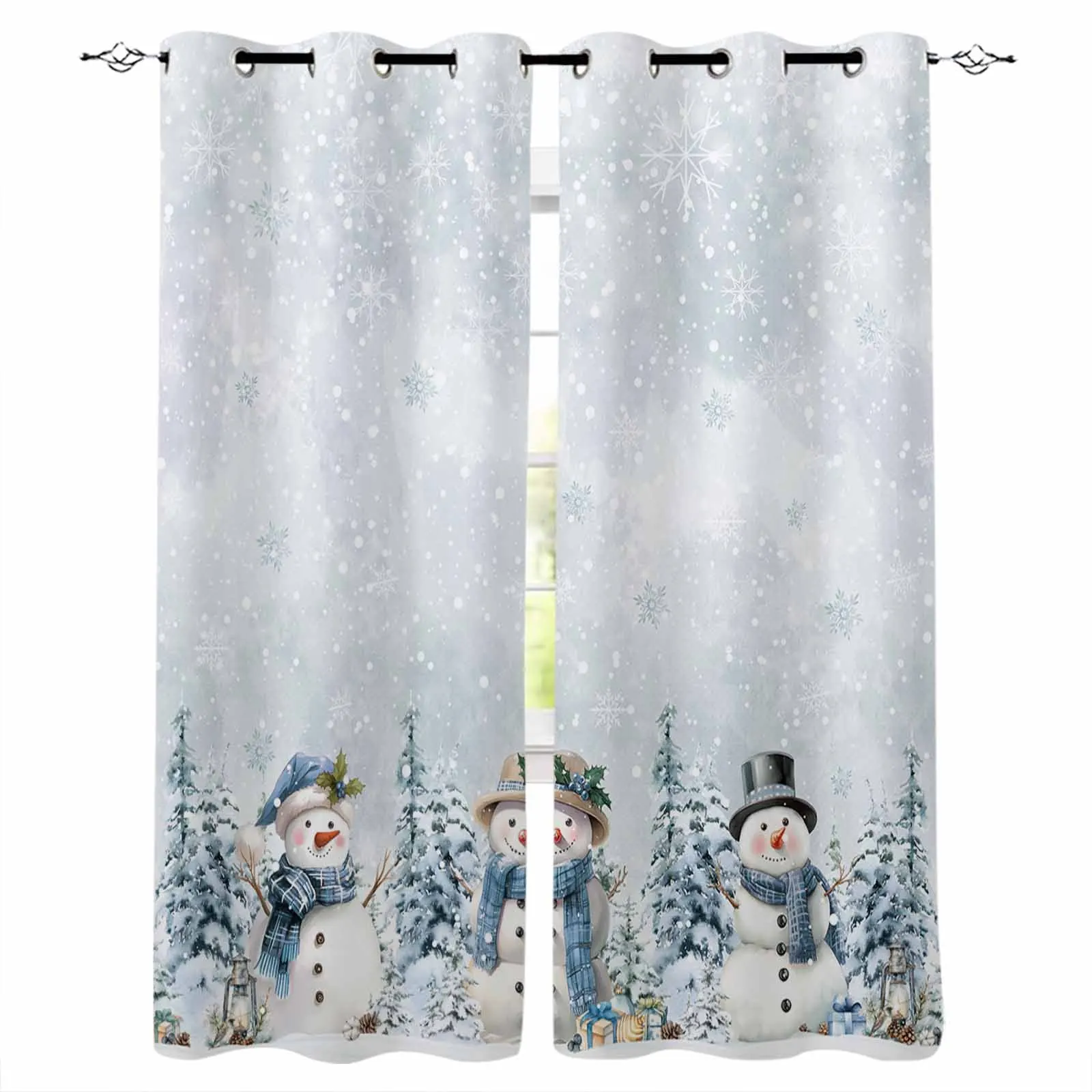 

Christmas Winter Snowman Tree Curtains For Living Room Kids Bedroom Window Curtain Hall Drape Long Cortinas