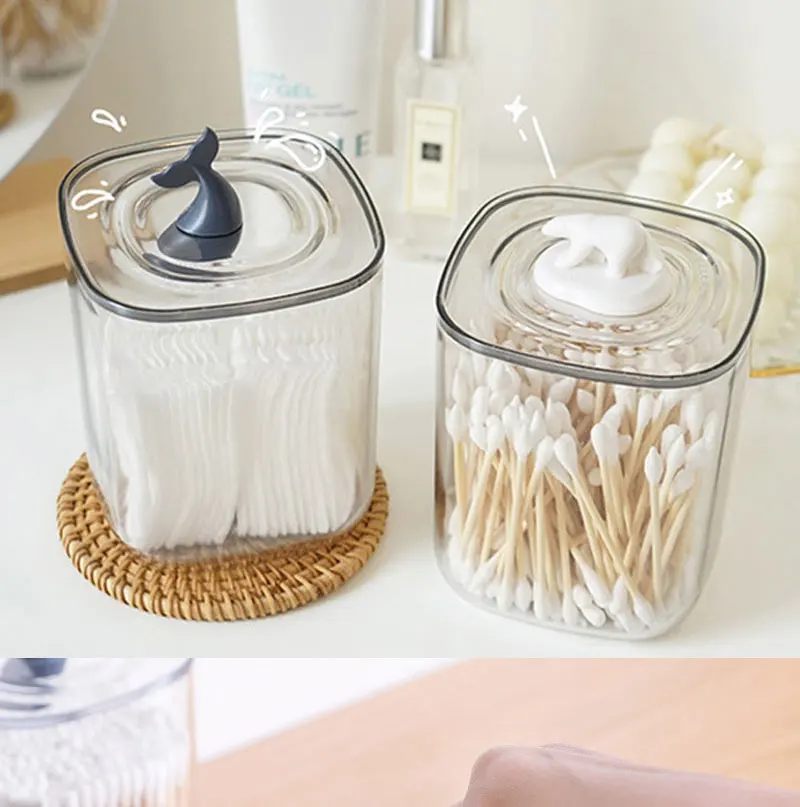 Eisbär Wal Schreibtisch-Aufbewahrungsbox mit Abdeckung, staubdicht, transparente Baumwolle, Kosmetik-Baumwoll-Aufbewahrung, Schlafzimmer-Organizer, Kanister – Detail 4
