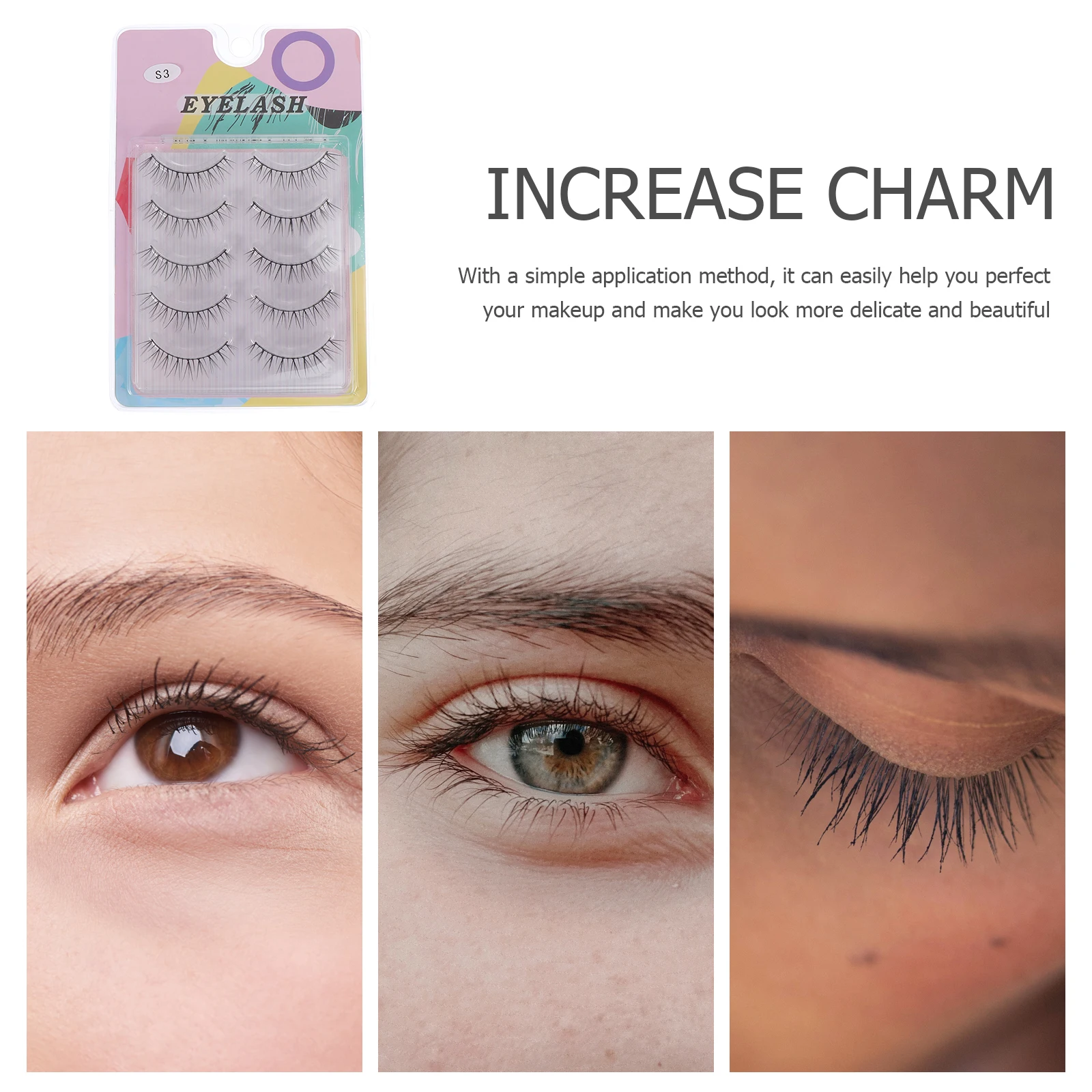 

5 Pairs 3D Tapered Fake Eyelashes Waterproof Women False Eyelash Artificial Fiber Long Wear Makeup Tool