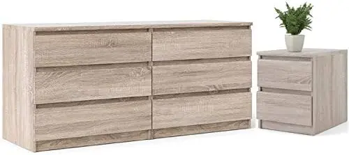 

6 Drawer Double Dresser and 2 Drawer Nightstand Set in Truffle, 19.7"D x 60.5"W x 28"H