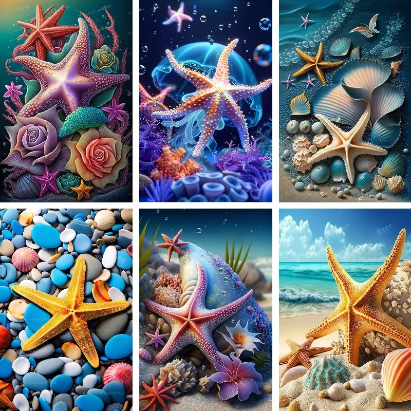 

Full Diamond Painting Art, Glittering Starfish, Cross Stitch, DIY Mosaic Diamond Embroidery, Colorful Sea Star, Home Decor