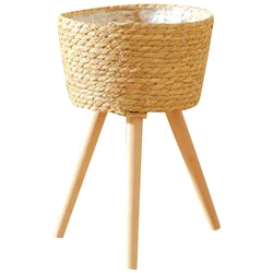 Wood Woven Plant Pot on Standing Legs Household Planter Pot Basket Wood Flower Basket