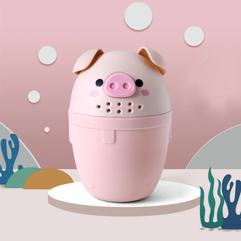 Cute Baby Shampoo Rinse Cup Baby Piggy Cartoon Bath Rinser Pail to Wash Hair and Wash Out Shampoo by Protecting Infant Eyes