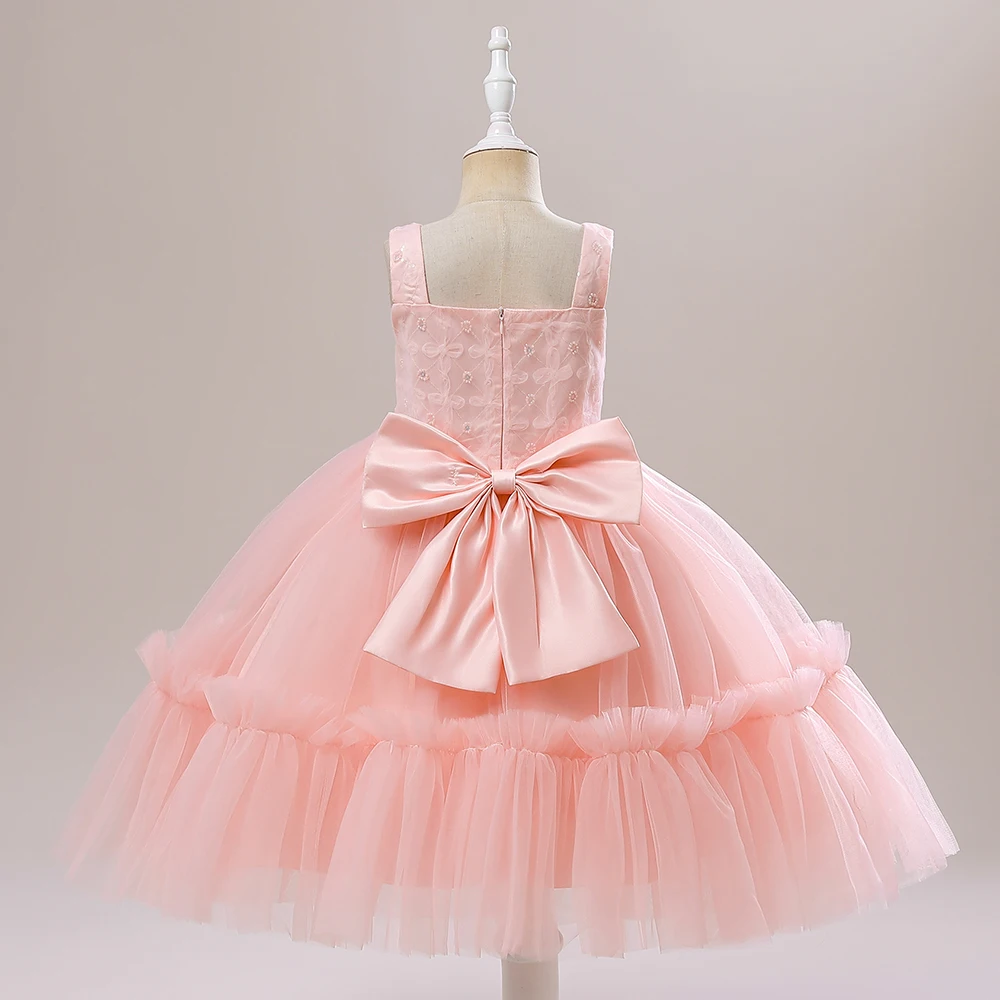 Girl Party Dresses Pink Puffy Tulle Summer Princess Dress For Girls Children Costume 3-8 Years Kids Birthday Wedding Clothes