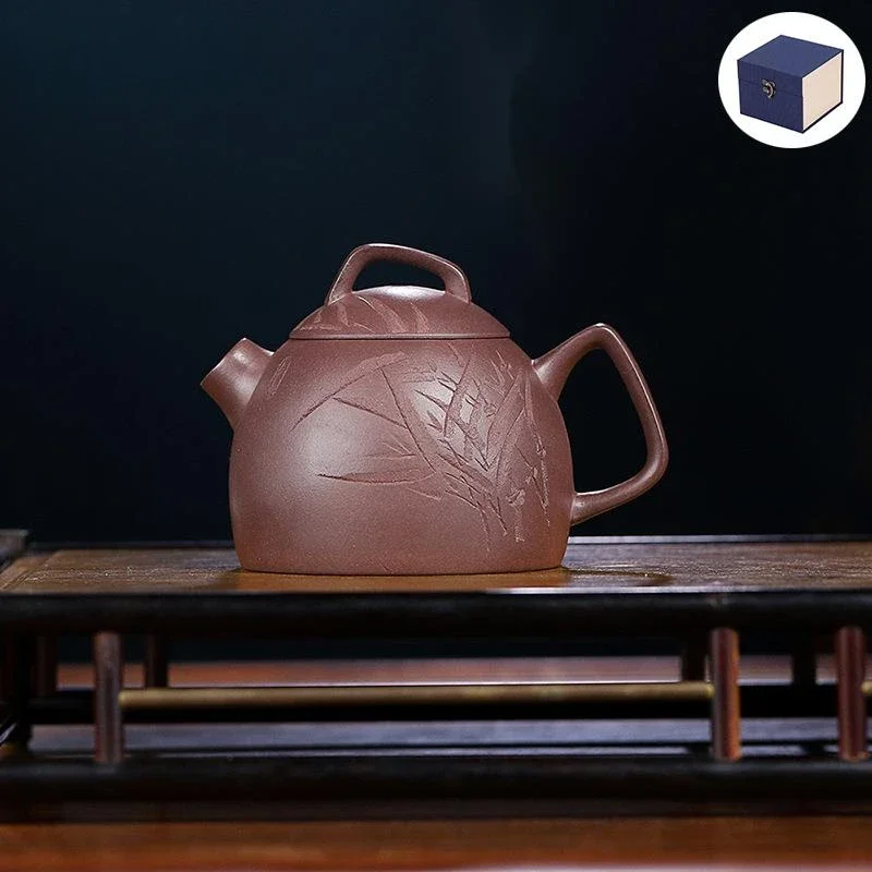 

140ml Authentic Yixing Purple Clay Tea Pot Hand-engraved Bamboo Zisha Pot Raw Ore Purple Mud Kettle Boutique Customized Teaware