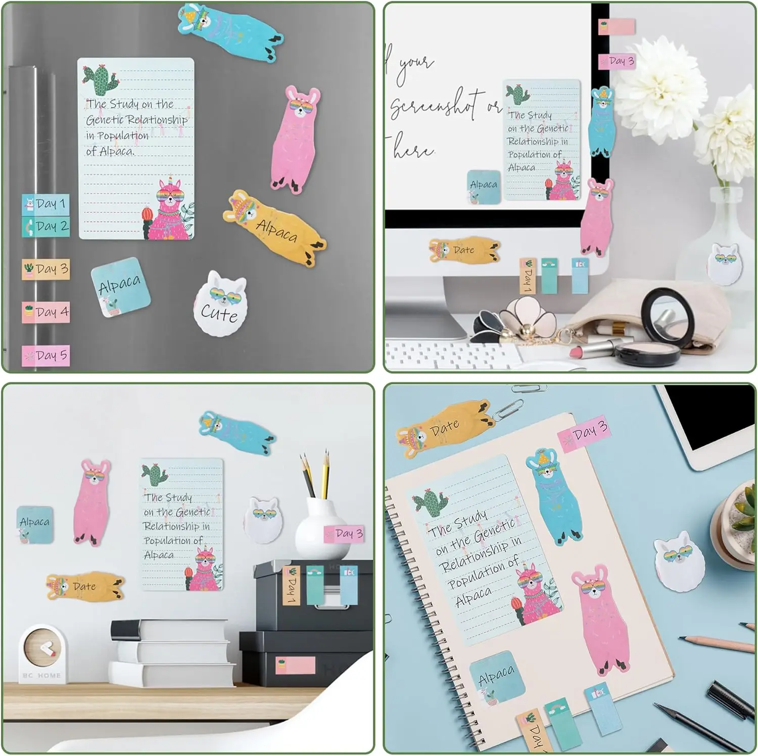 Ich Liebe Lamas - Selbstklebende Notizzettel-Set 550 Blatt, Niedliche Cartoon-Alpaka-Tier-Trennblätter Memo-Pads Schul- und Bürogeschenk – Detail 4