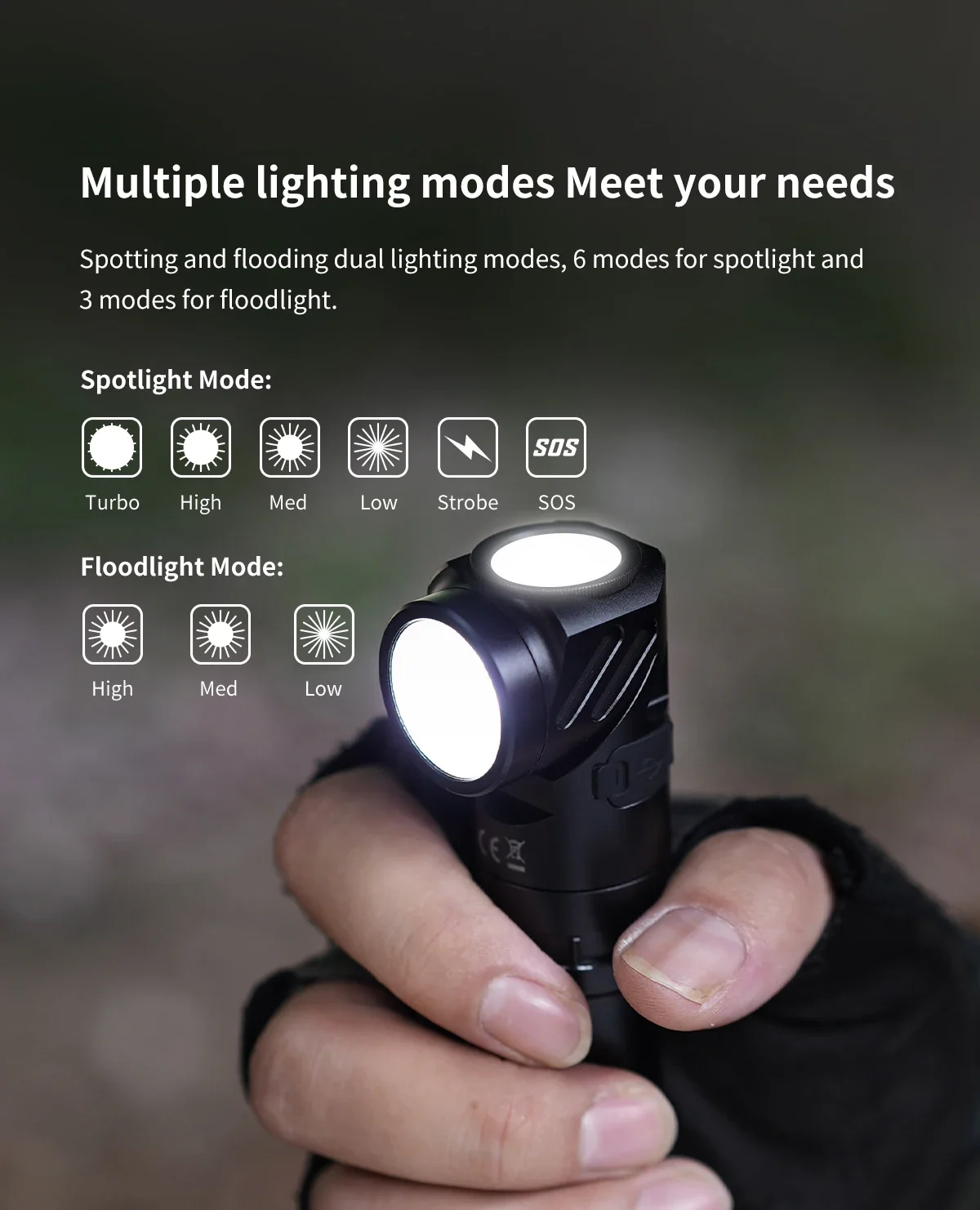WUBEN L1 Dual-Quellen-Licht, wiederaufladbare Taschenlampe, 2000 Lumen, magnetischer Schwanz, wasserdichte Taschenlampe für Outdoor-Camping, Wandern, Beleuchtung – Detail 6