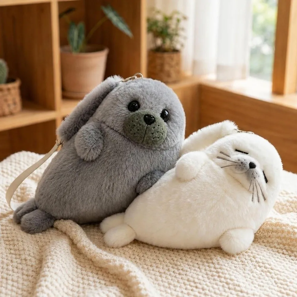 Soft Fluffy Cute Seal Shoulder Bag Cartoon Lightweight Crossbody Bag Fabric Adjustable Straps Handbag Women's Accessories
