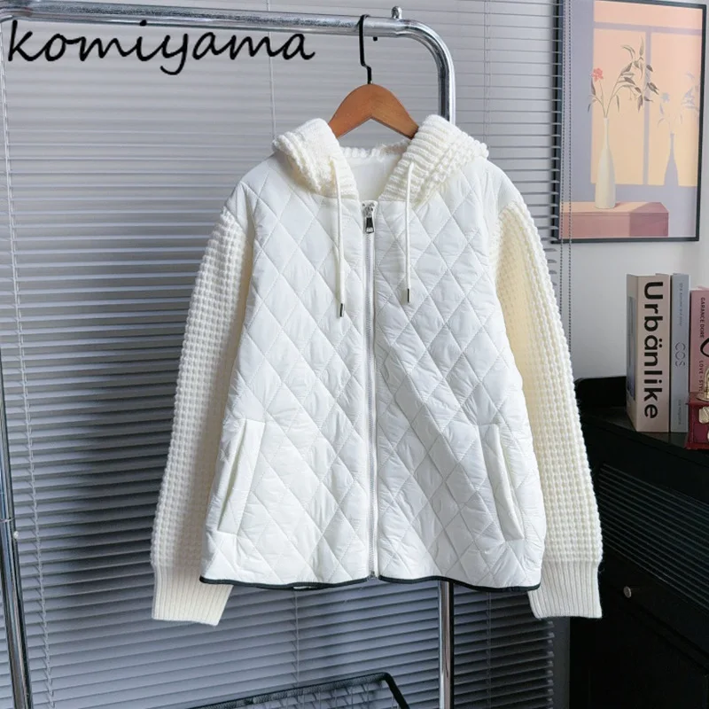 

Loose Hooded Cardigan Knit Spliced 2025 Ropa Mujer Autumn Winter Sweater New Loose Cardigans Argyle Zipper Clothes Woman