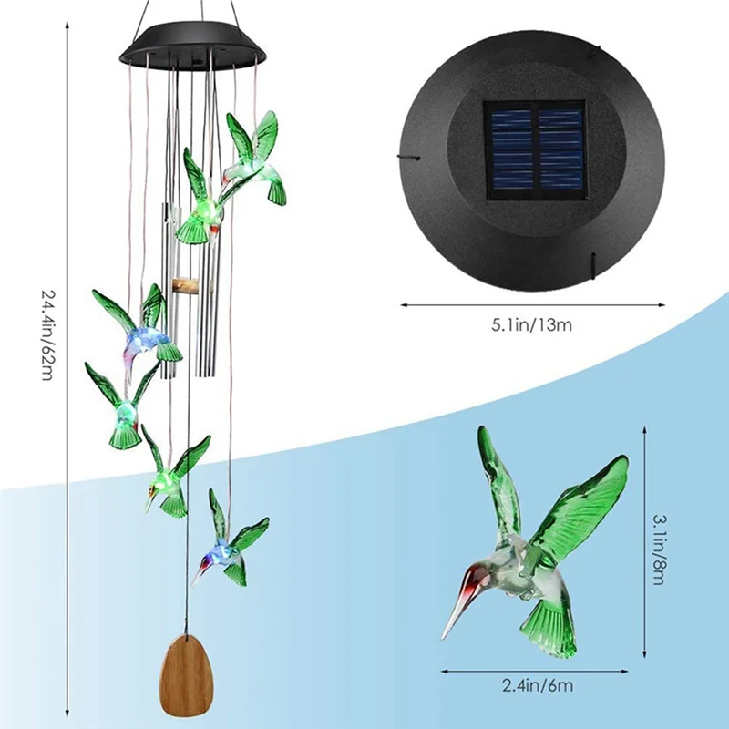 AF90-طاقة الطاقة الشمسية الملونة الرياح الرنين ضوء فراشة الطيور مقاوم للماء في الهواء الطلق Windchime ضوء الشمس لحديقة في الهواء الطلق