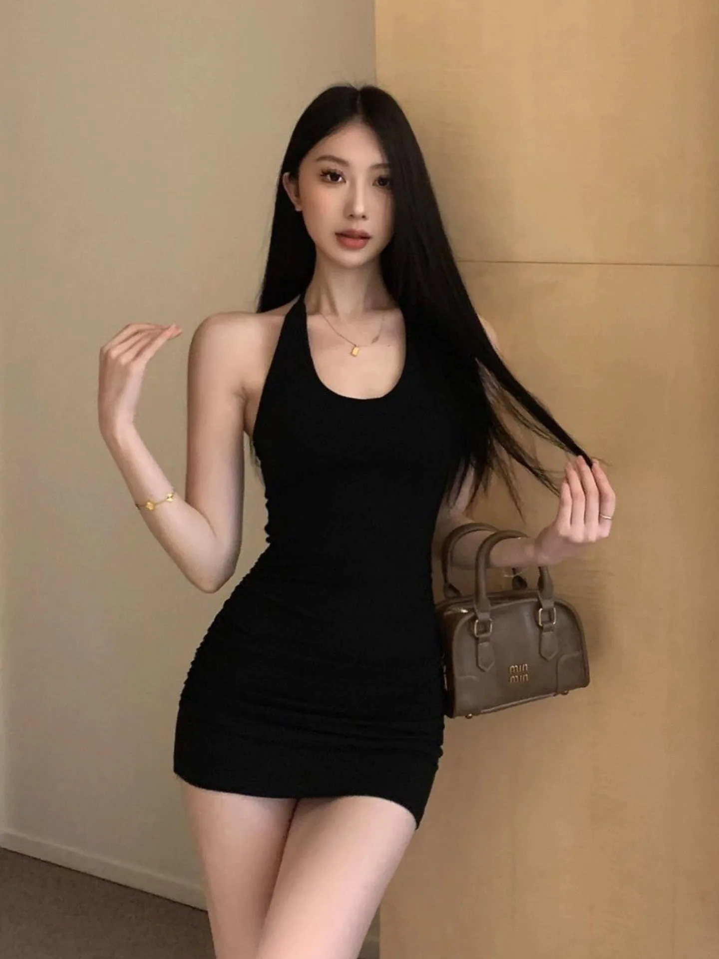 

Sexy Spicy Girl Hanging Neck Strap Dress Women's Summer New Pure Desire Body Shape Short Skirt Tight Fit High Waist ...