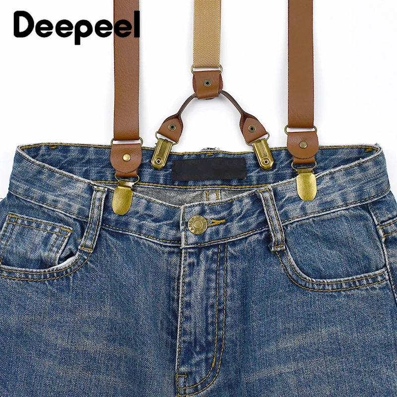 Deepeel 3*95 سنتيمتر رجل الحمالات الرجعية 4 مقاطع حزام للجنسين الجلود Y على شكل الحمالات بولي PU عدم الانزلاق الرافعة كليب الرجال عادية الأقواس