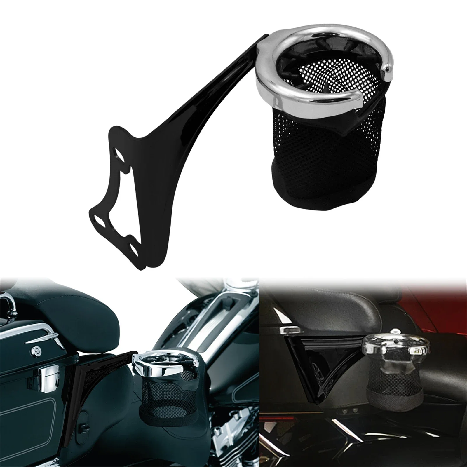 Suporte de copo para garrafa de bebida, guidão de metal cromado para motocicleta, suporte para bebidas de passageiro com cesta para harley touring road glide