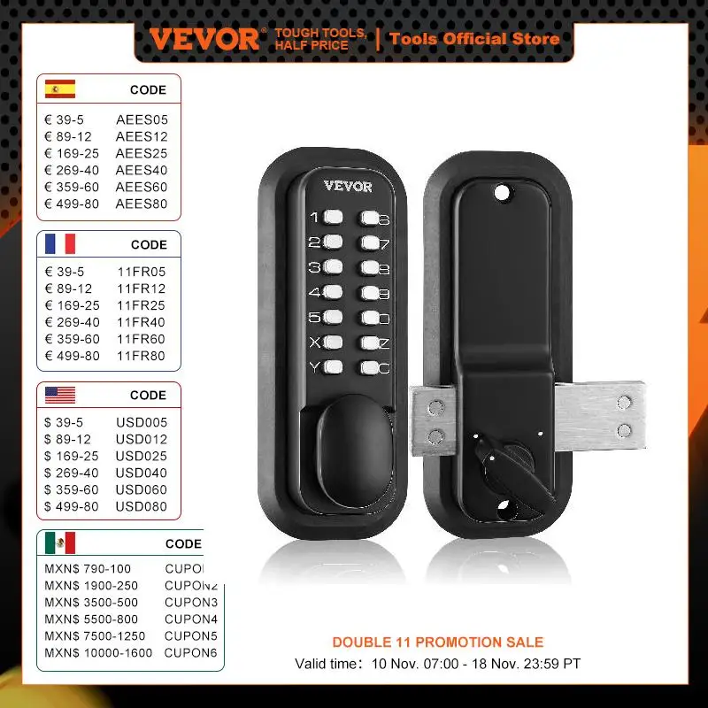 VEVOR Mechanical Keyless Entry Door Lock 14 Digit Keypad Surface-mounted Latch