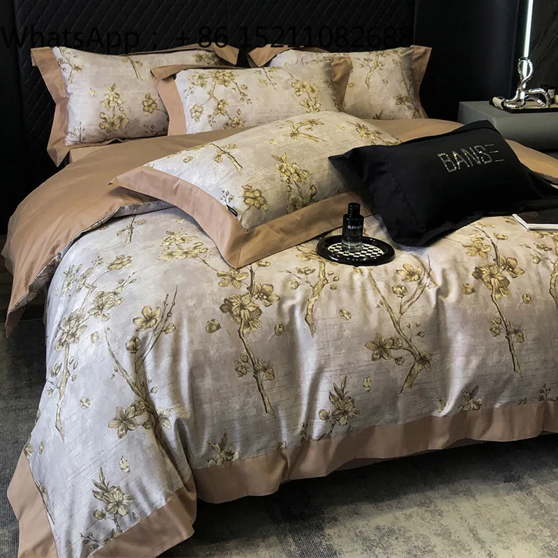 LLY cotton horse long-staple cotton satin four-piece set, pure cotton pastoral bedding