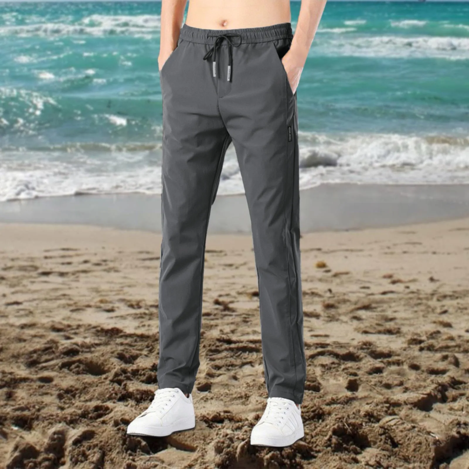 Männer schnell trocknen Stretch hose Eis coole atmungsaktive Hose laufen Jogger Gym Kordel zug Jogging hose mit Taschen Männer Baggy Kleidung