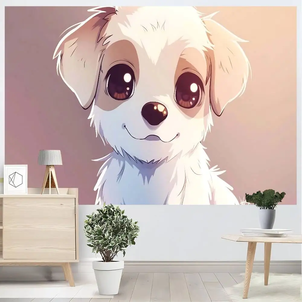 لطيف الكلب نمط الرسوم المتحركة عيد ميلاد سعيد خلفية خلفية الفينيل المرأة حفلة عيد ميلاد كعكة الجدول الزينة