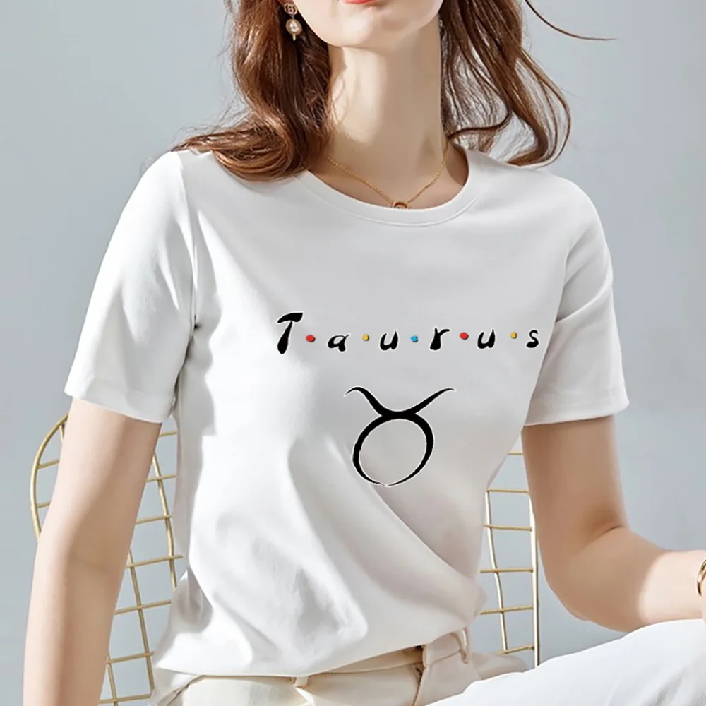 T-shirt Top Women 2024 Summer New Harajuku Round Neck Short Sleeve Tshirts Casual All-match Tees Constellation Print Clothing