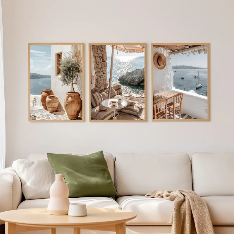 Modern Greece Summer Coast Santorini Travel Landscape Posters and Prints Canvas Printing Wall Art Picture for Living Room Decor