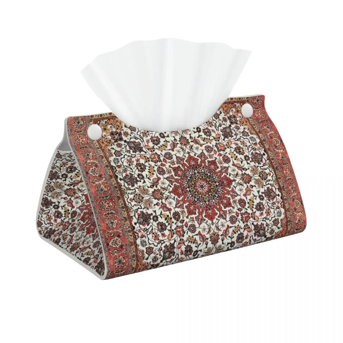 Custom Bohemian Red Persian Carpet Tissue Box Cover for Bathroom Car Antique PU Leather Rectangular Facial Tissue Box Holder