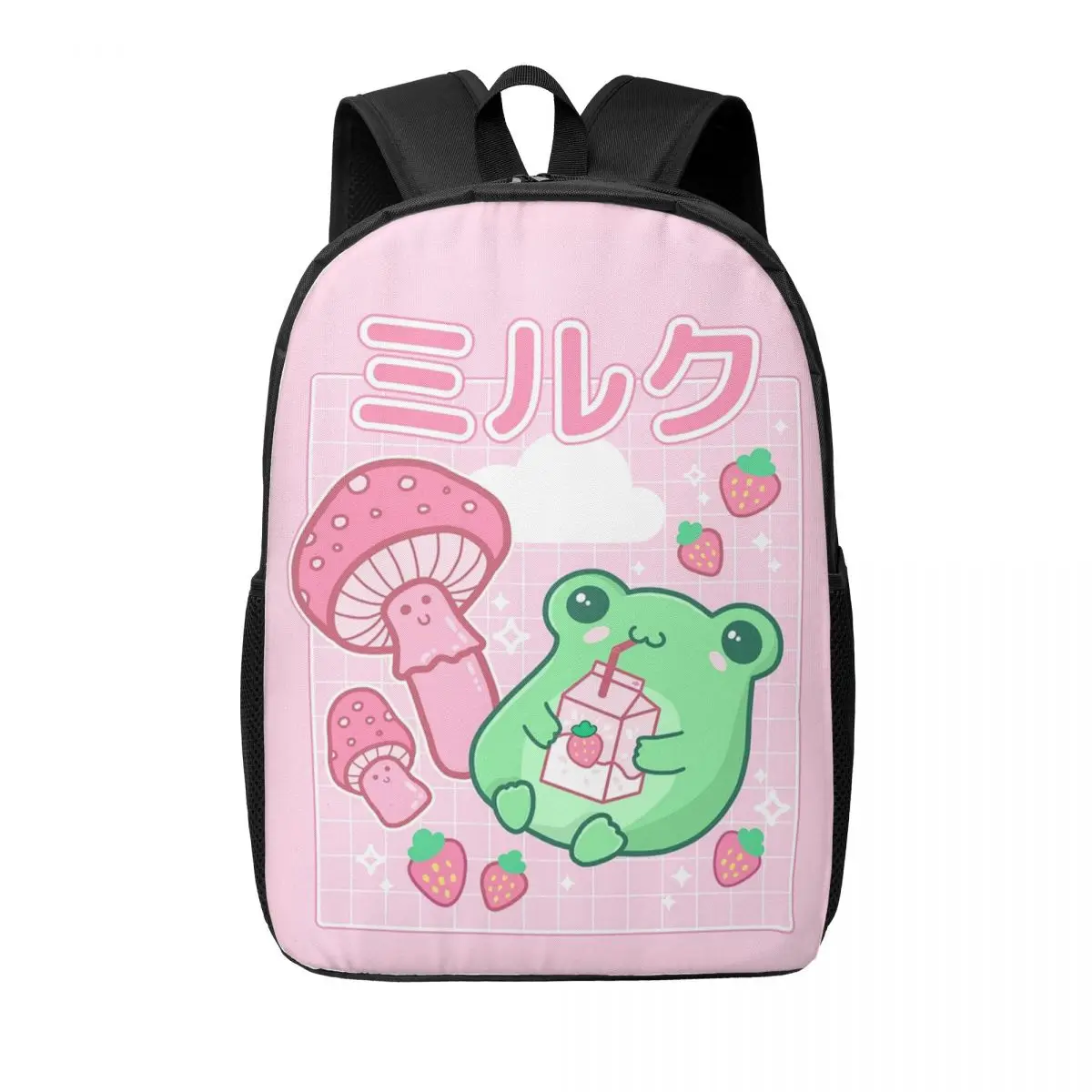 cottagecore-sapo-com-morangos-90s-kawaii-estetica-japonesa-y2k-mochilas-bookbag-sacos-portabilidade-bolsa-de-ombro