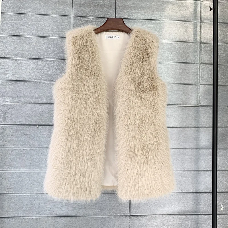 

Tuscan Fur Vest Soft Winter Mid-Length Women's Jacket Warmth Simulation Leather Vest Street Style V-Neck No Sleeve
