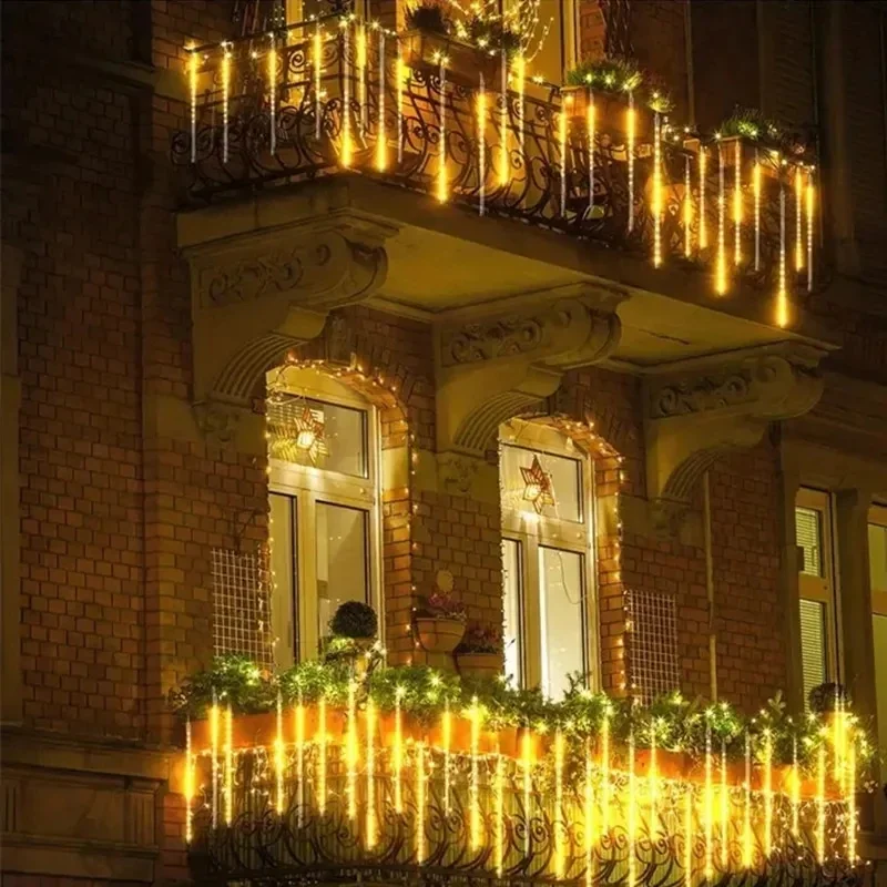 Beautiful Solar LED Meteor Rain Sting Lights 8Tube String Lights Outdoor Wedding Garden Holiday Christmas Street Tree Decoration