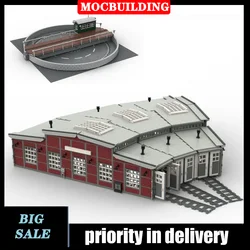 City Turntable Roundhouse Train Station MOC Model Building Block Assembly Locomotive Parking Lot Railway Collection System Toy