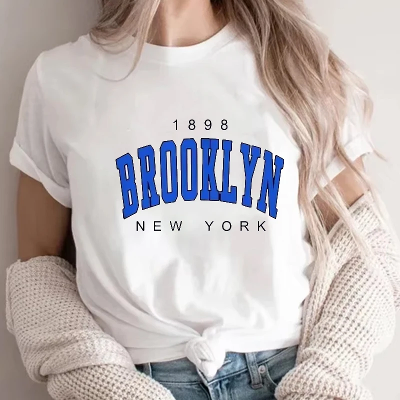 

Футболка с принтом 1898 Brooklyn New York для женщин, в стиле Харадзюку, забавная футболка с графическим рисунком, корейский стиль Y2K, повседневная одежда
