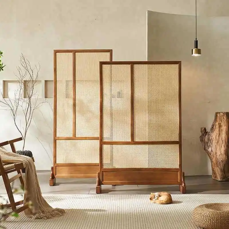 

New Chinese-style solid wood rattan screen partition living room simple B & B hotel zen new Chinese-style combination