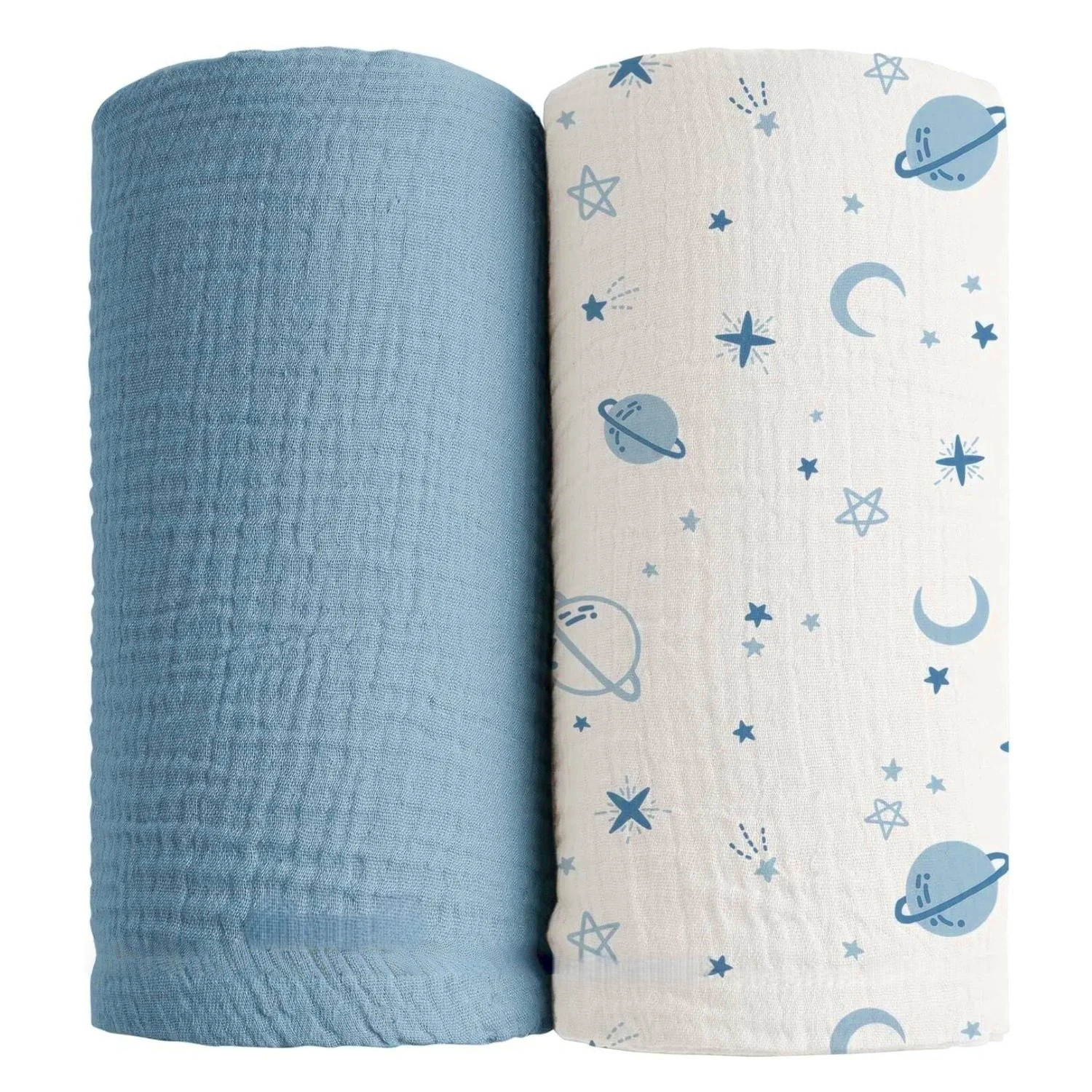 135x50cm Blue Moon Planet All-Cotton Double-Layer Crepe Fabric for Children's Pajamas Quilt Bib Bath Towel Sewing Cloth