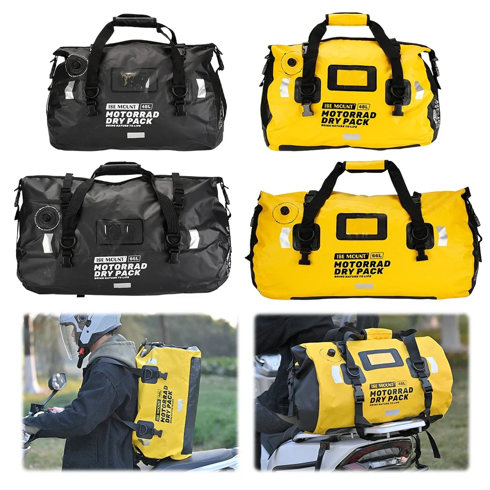 

48/66L Cycling Seat Bag Waterproof Motorbike Tail Duffle Bag Bike Handlebar Bag Travel Backpack for Outdoor Adventures