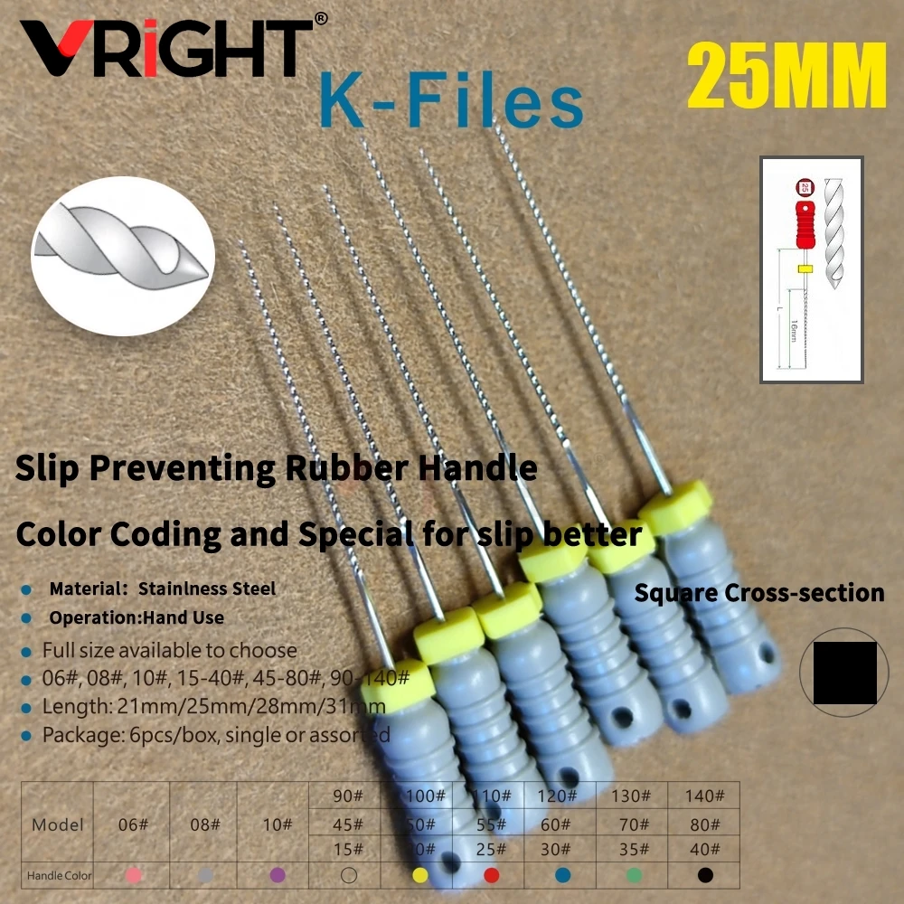 6pcs/Pack 45-80# 21mm/25mm/31mm K Files Stainless Steel Dental Endodontic Instruments Root Canal Files Treatment Hand Use Tools