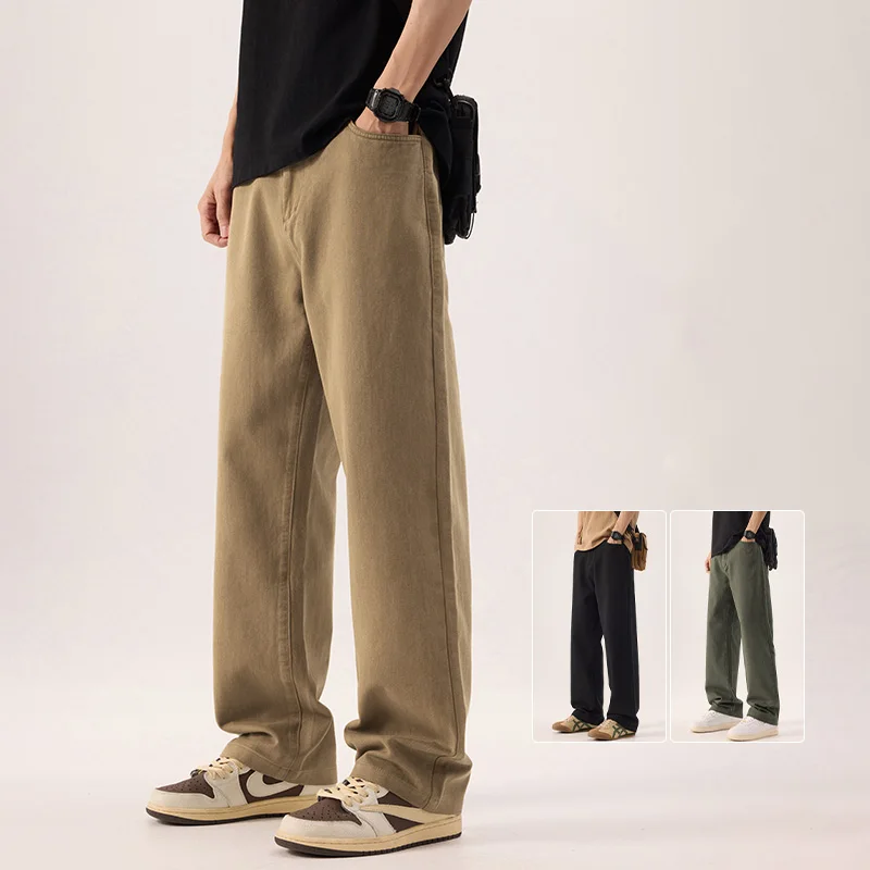 

Autumn Men's Solid Pants Straight Premium Cotton Pants Loose Fit Breathable Streetwear Minimalist High-Street Casual Trousers