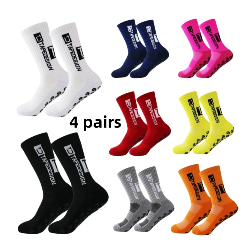 

4 pairs of new anti slip band design football socks with mid calf anti slip football sports bike sports men's socks