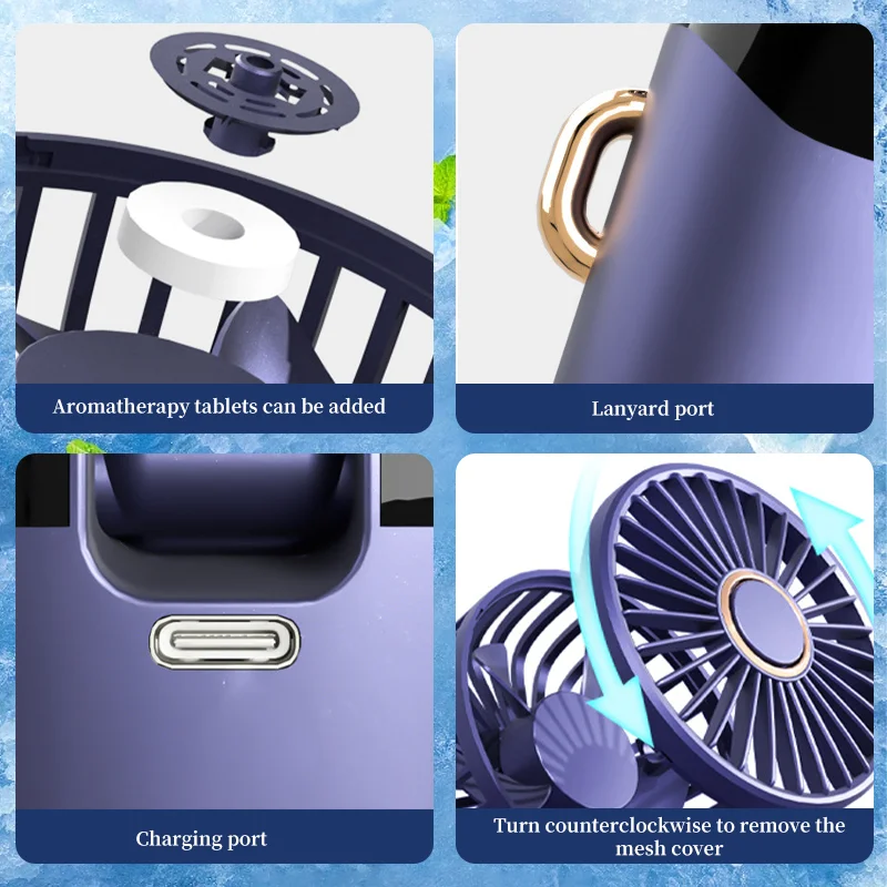 USB Recarregável Portátil Mini Ventilador, Portátil, Dobrável, Pescoço Pendurado, Ao Ar Livre, 5 Velocidade, Suporte Do Telefone, Tela De Exibição