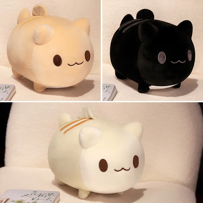 25CM Lovely Cartoon Cat Dolls Stuffed Soft Animal Kitten Plush Pillow Toys Kawaii White Black Cat Gift for Boys Girls