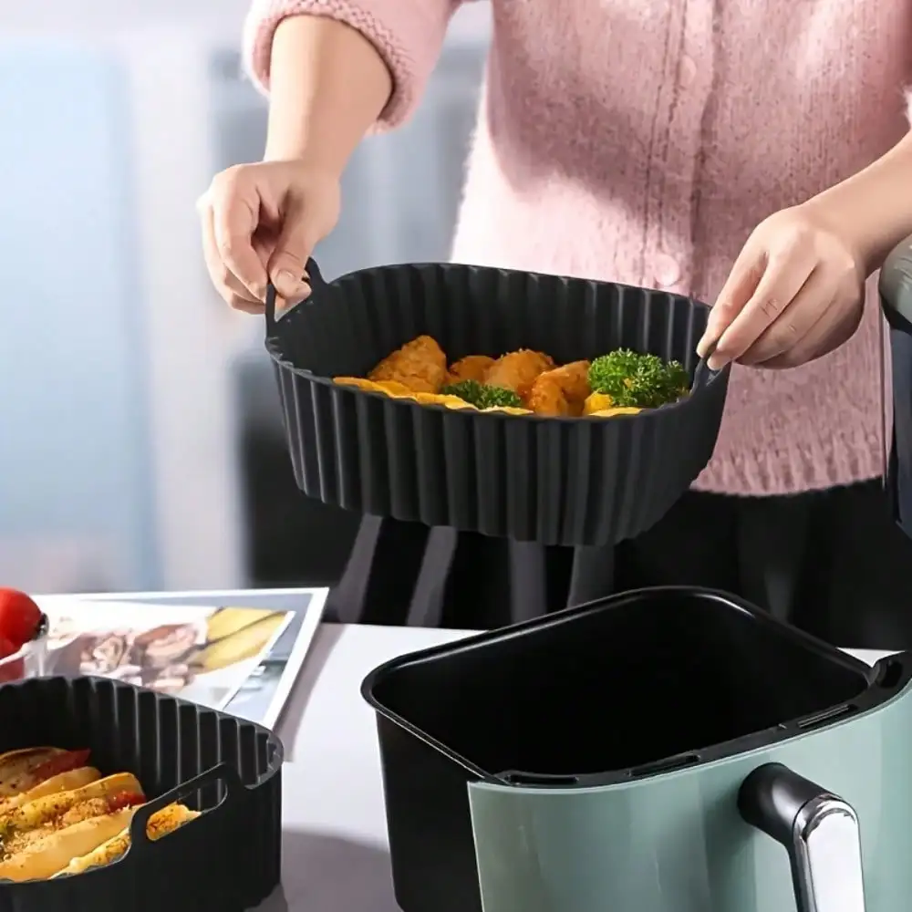 1pc Reusable Silicone Air Fryer Liner, Air Fryer Accessories, Kitchen Supplies To Replace Disposable Baking Tray Paper Liners, Black Square Back To School - view 2