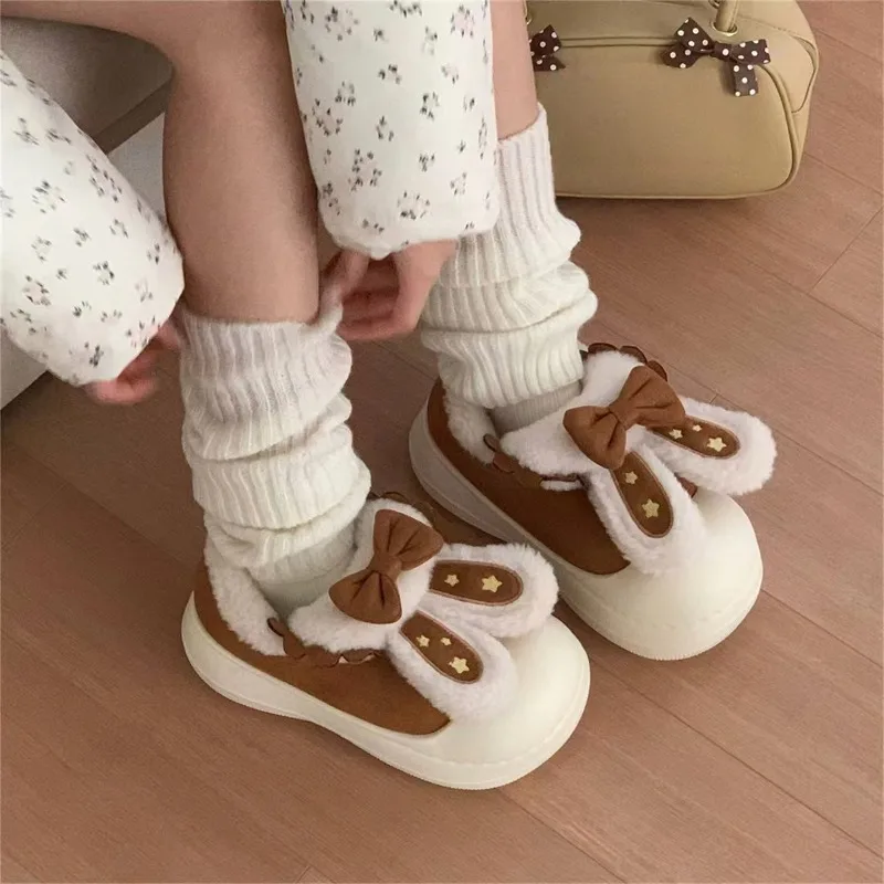 

Cute Rabbit Ears Thick Bottom with Velvet Bread Shoes Winter Fashion Women's Soft and Cute Warm LO Cotton Shoes
