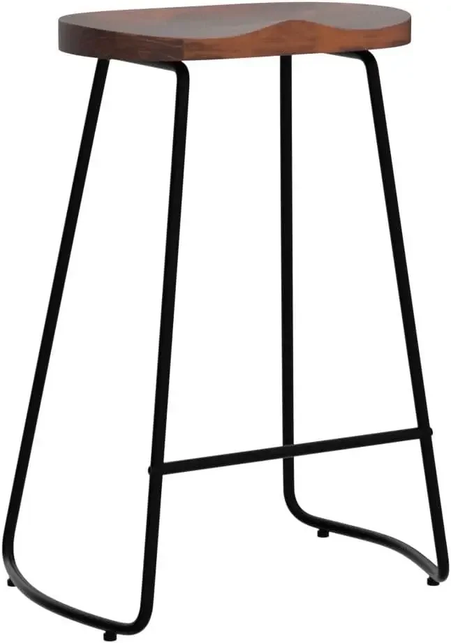 Rustic Saddle Seat Bar Stools Set of 3, 26 Inch Solid Wood Counter Height Barstool Chair for Kitchen Island