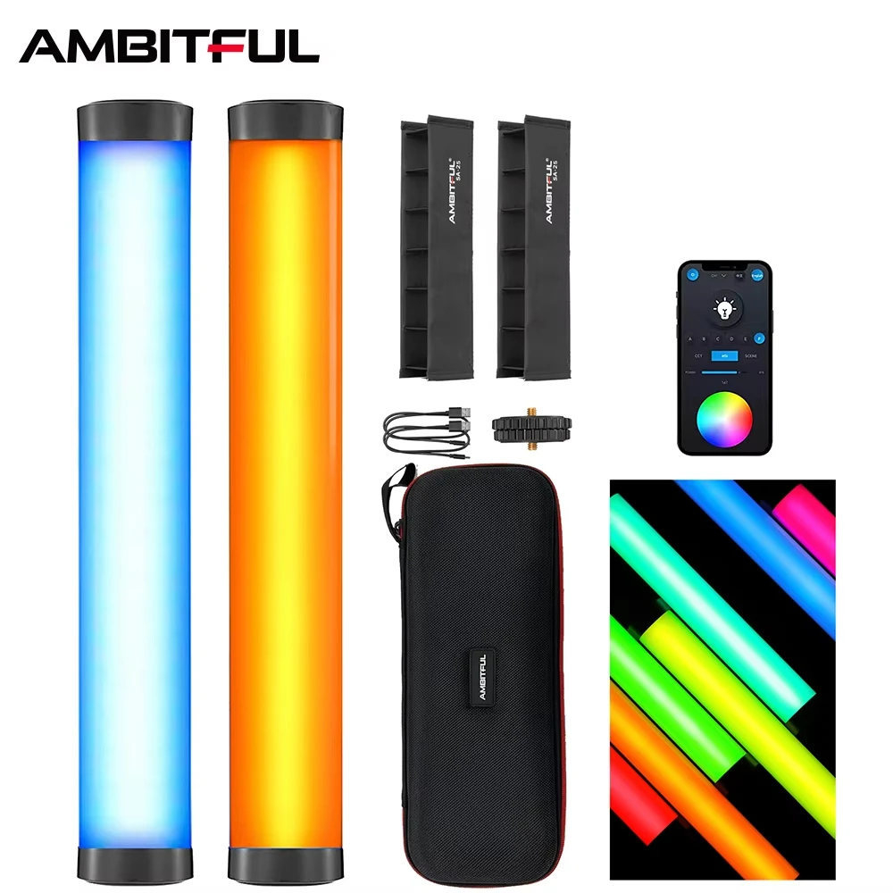 Kit d'éclairage AMBITFUL A2 Kit-2 RGB, CRI 95+/TLCI 97+, application intégrée + grille en nid d'abeille, kit double lumière LED RGB magnétique