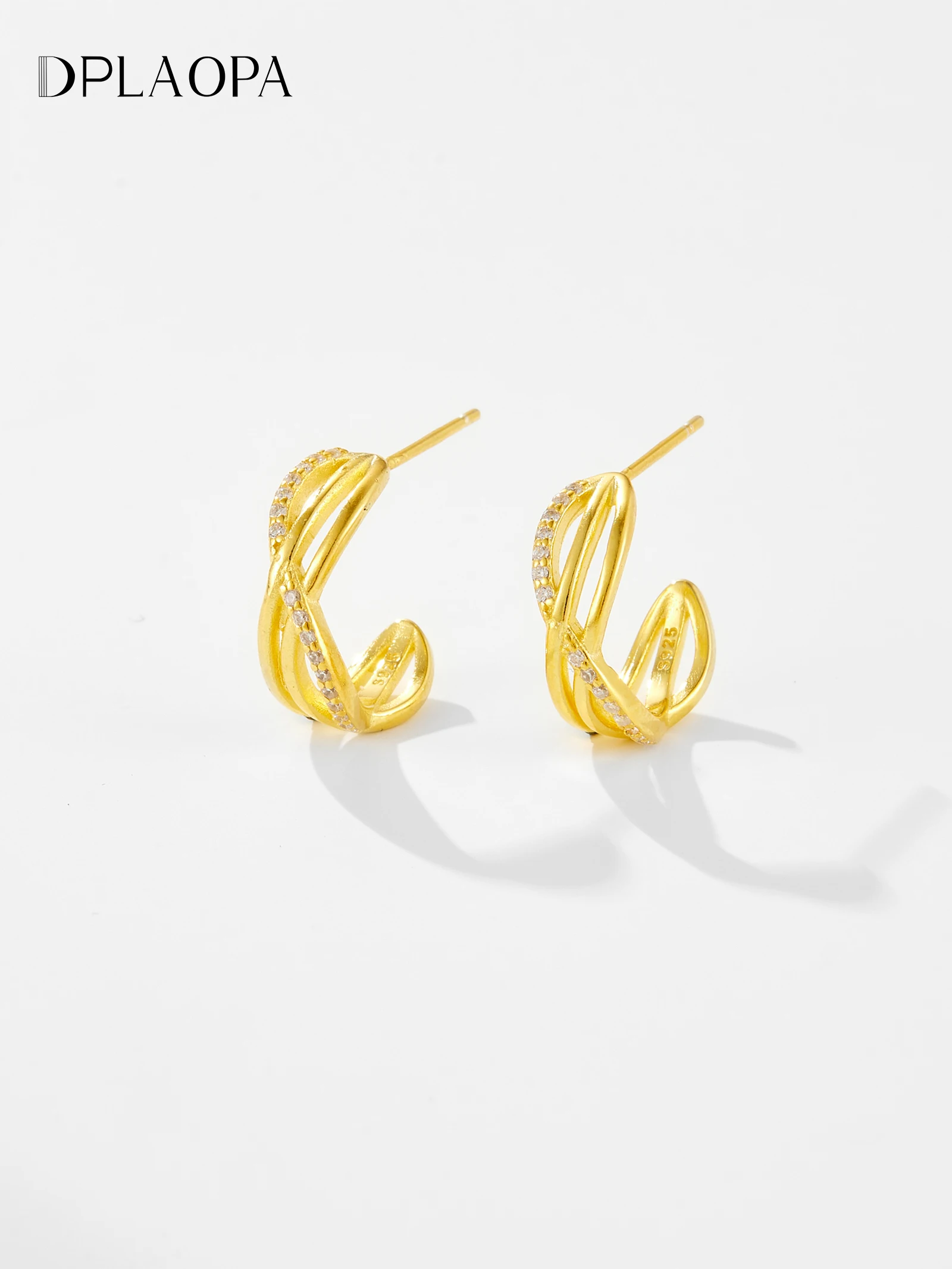 

DPLAOPA 925 Sterling Silver Curved Lines Shape Piercing Hoop Earrings Women Luxury Classic Wdding Jewelry Gift