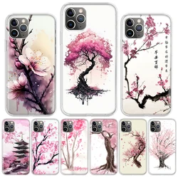 Cherry Blossom Tree Silicon Call Phone Case for iPhone 17 16 16E 15 Pro Max 14 Plus 11 13 Mini 12 7 8 SE Air 17Pro Cover Shell F