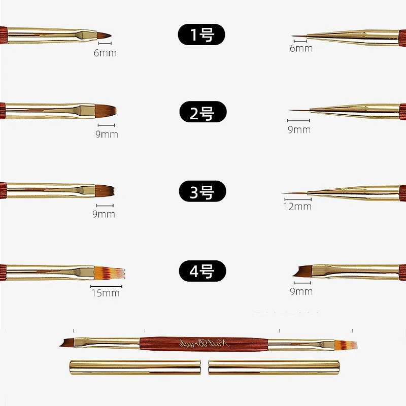 Pincel dorado de doble cabeza para uñas, pincel de dibujo, delineador, pluma de pintura, esmalte de Gel, herramientas de manicura para decoración de uñas de cristal