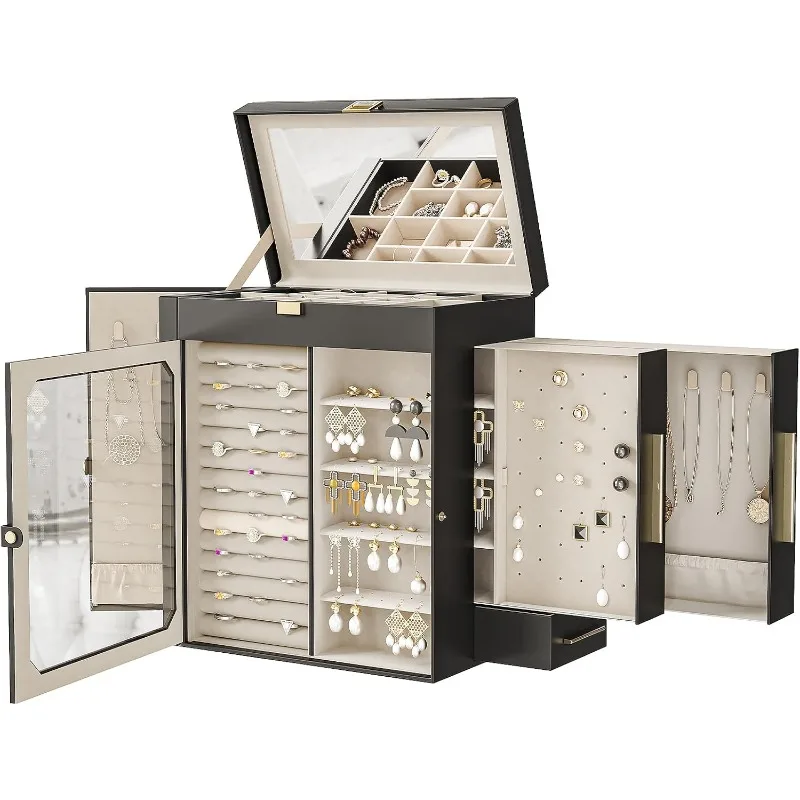

Jewelry Box with Mirror, Travel Jewelry Organizer with Glass Window, Vertical Storage, Christmas Gift, Gift for Loved Ones