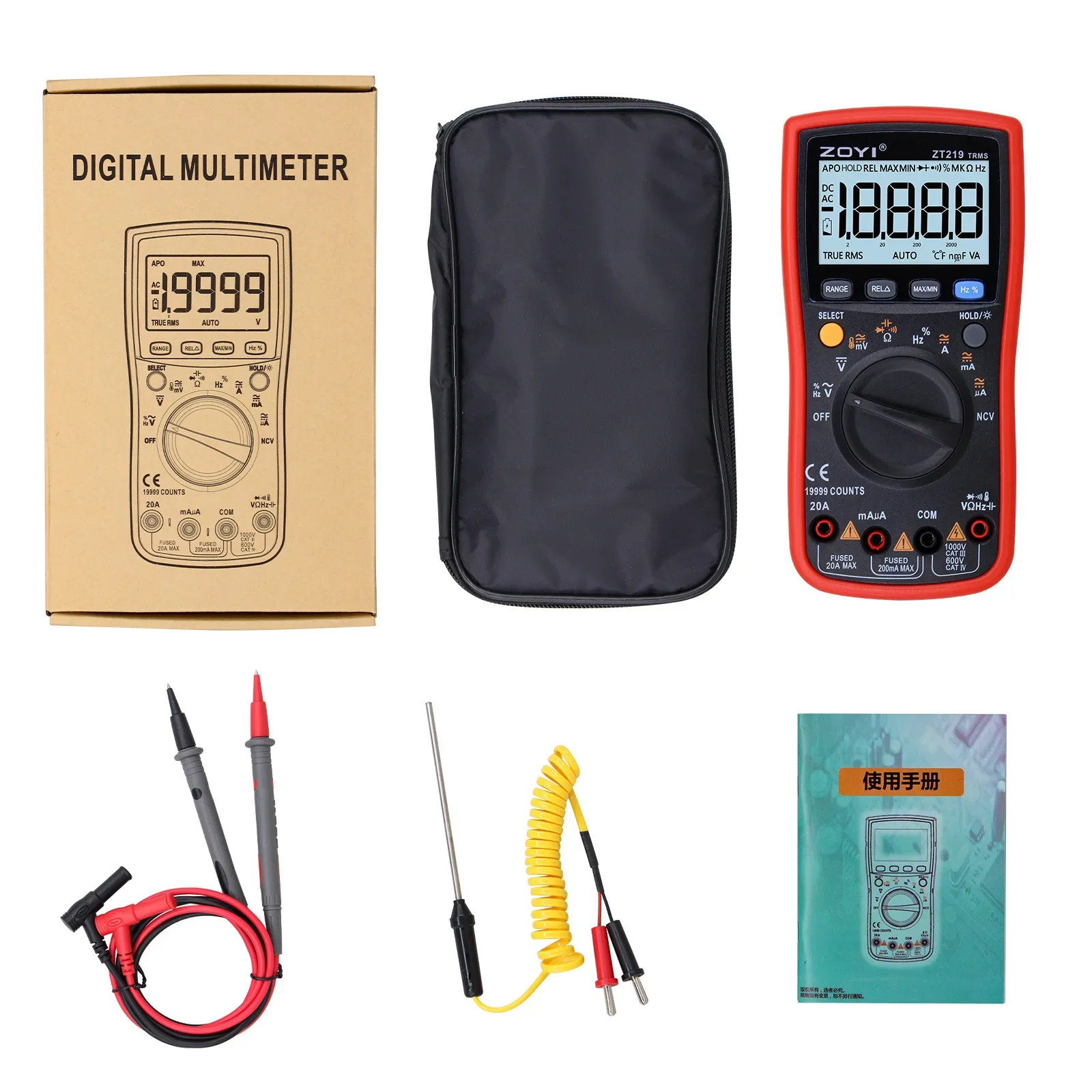 Digital Multimeter 19999 Analog Tester ZT219 True RMS Professional Multimetro DIY Transistor Capacitor NCV Testers Lcrmeter ZOYI