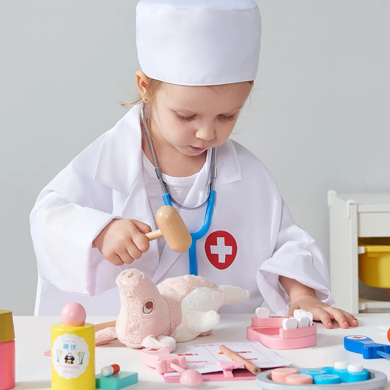 Children's wooden makeshift home simulation medicine box doctor set nurse boy girl baby role-playing toy