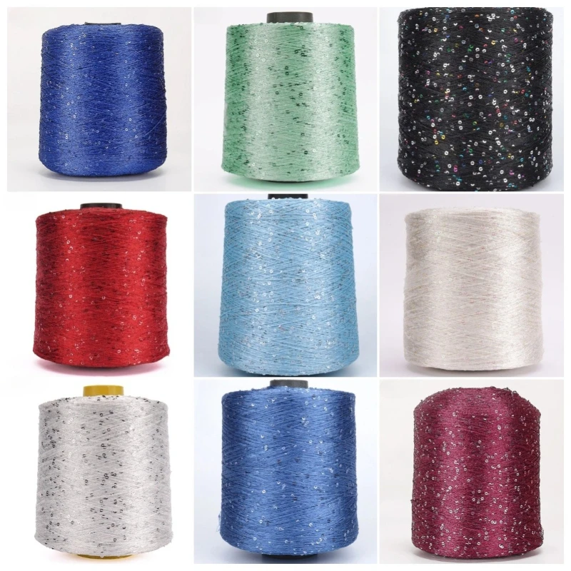 500g/Rolle Seiden-Paillettengarn 3mm Pailletten Merzerisiertes Garn Handstrickgarn für DIY Puppen-Pullover Handgemachtes Handwerk