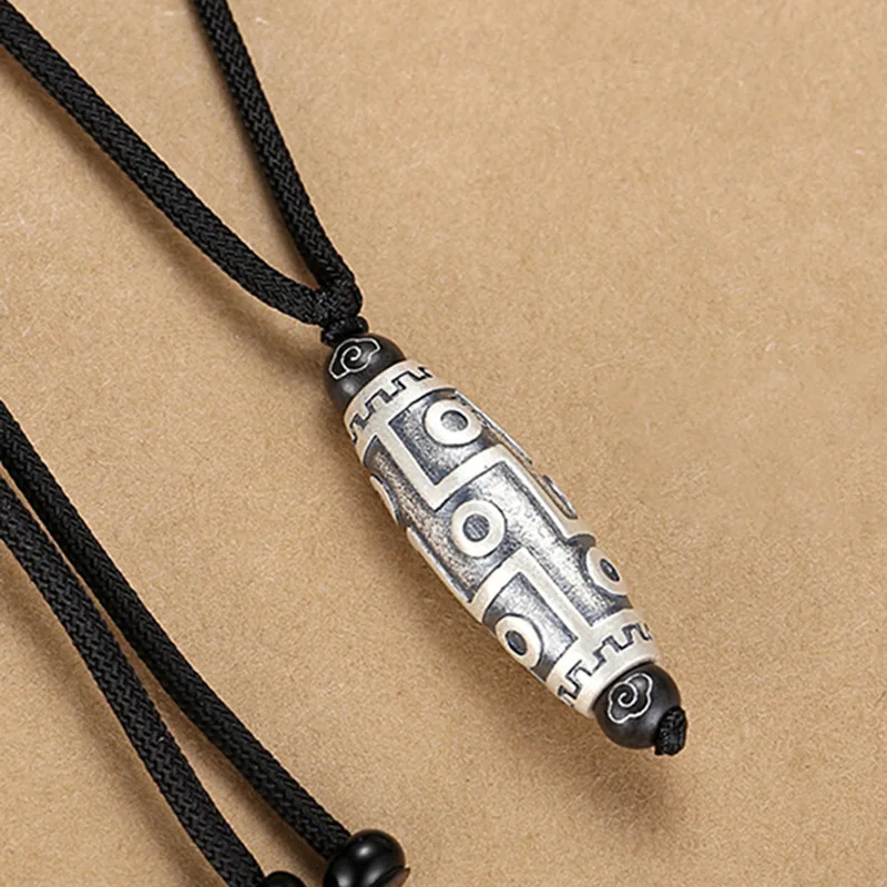 Silver New Men's Nine Hole Tianzhu Pendant Roadway Turn Bead Retro Style Handsome Versatile Jewelry
