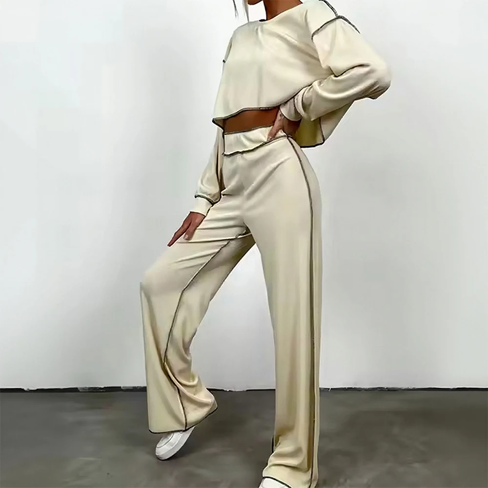 Conjunto de pantalones de manga larga para mujer, traje deportivo informal de estilo europeo y americano, traje cómodo de dos piezas a la moda